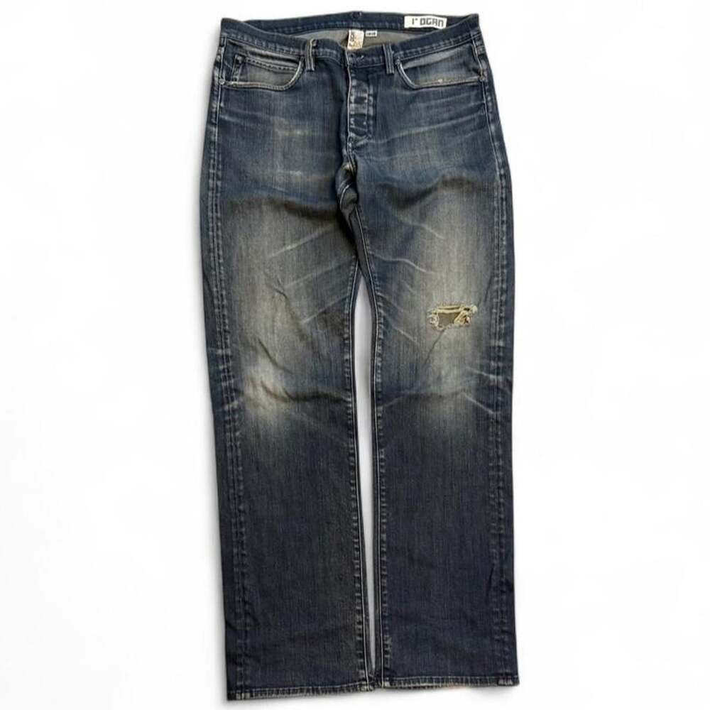 Rogan Vintage Distressed Denim Jeans Size 33 Dark Wash Made in USA